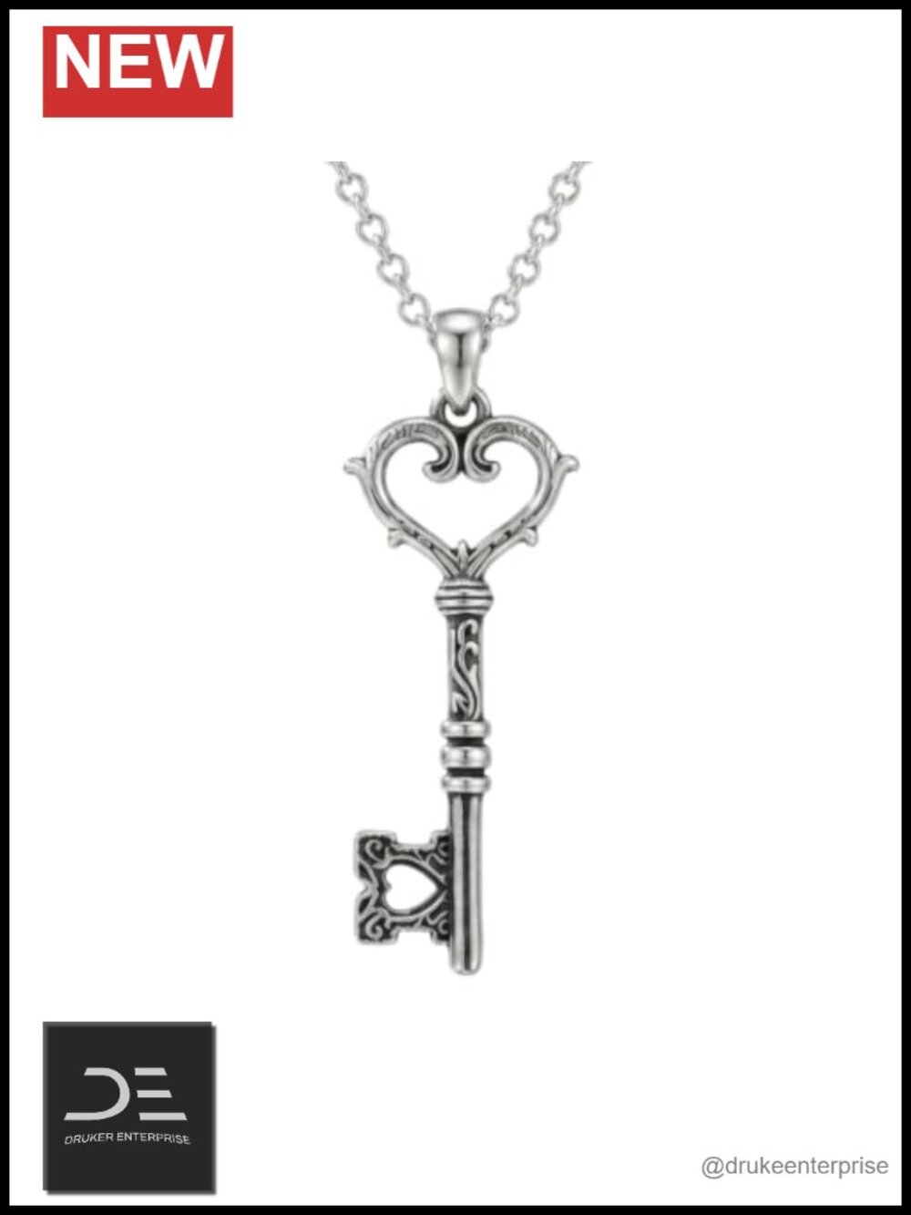 Vintage Key Necklace 925 Sterling Silver Gothic Pendant Women